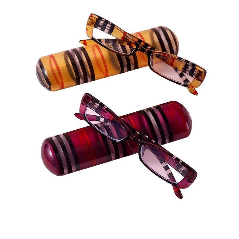 Prescription Reading Glasses, Striped Rectangular With Pearl Chain
