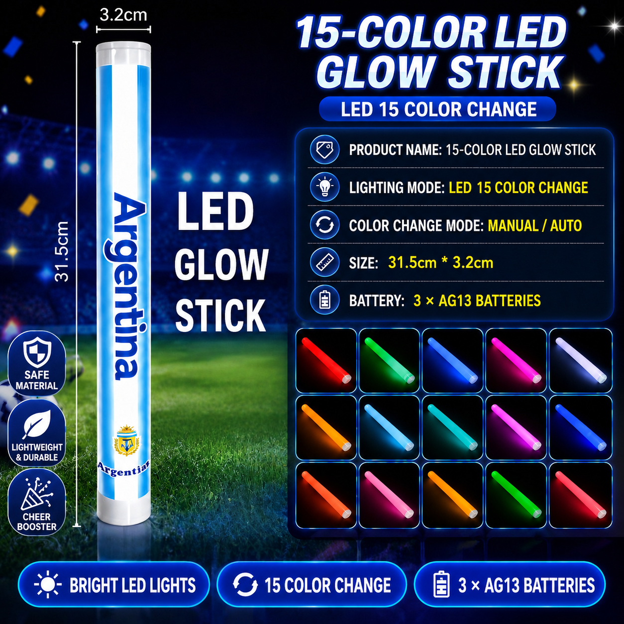 15 Colors LED World Cup Cheer Stick | 8 National Teams Available