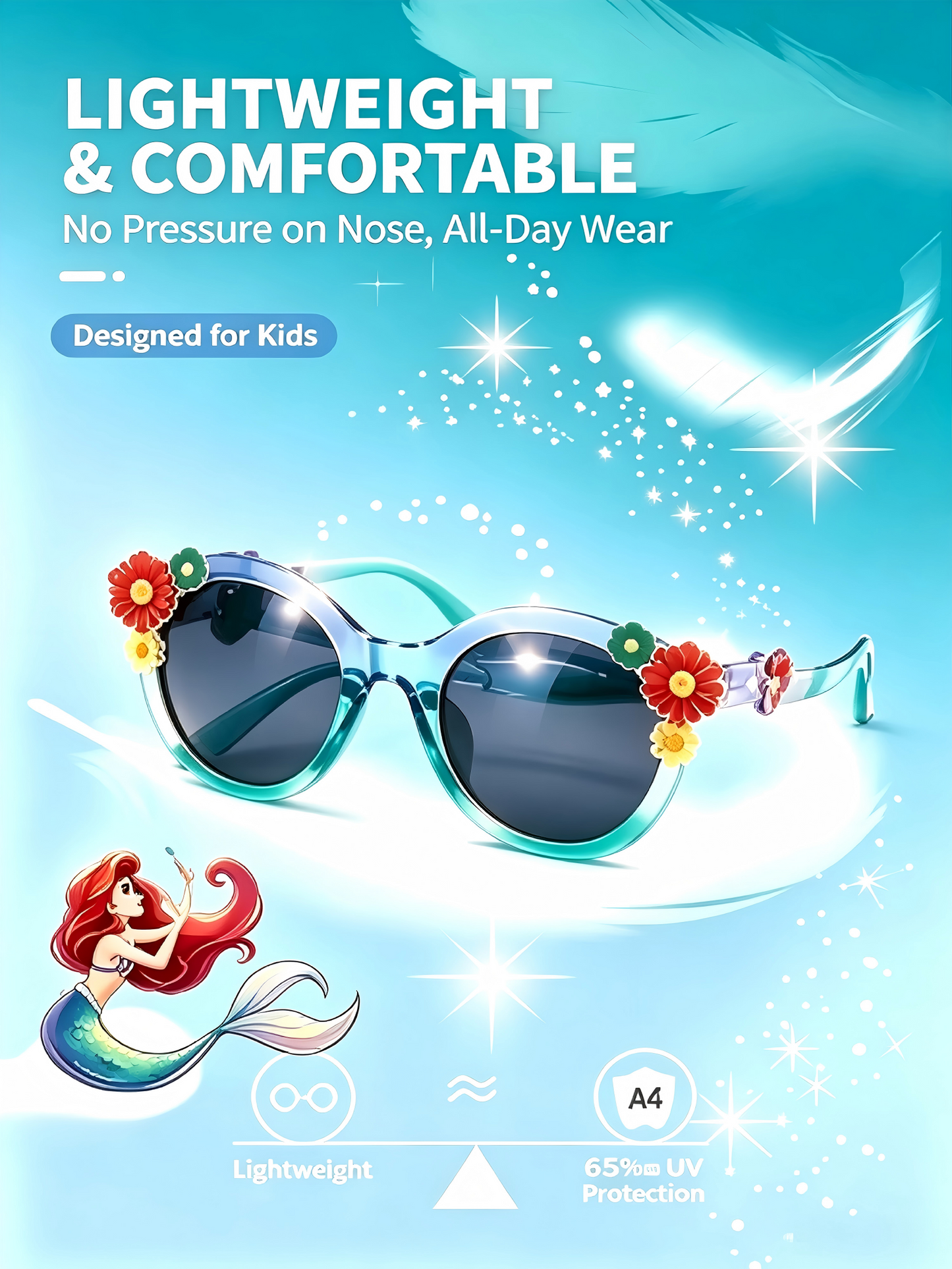 Kids Sunglasses, UV400 Princess Fashion Protective Frame