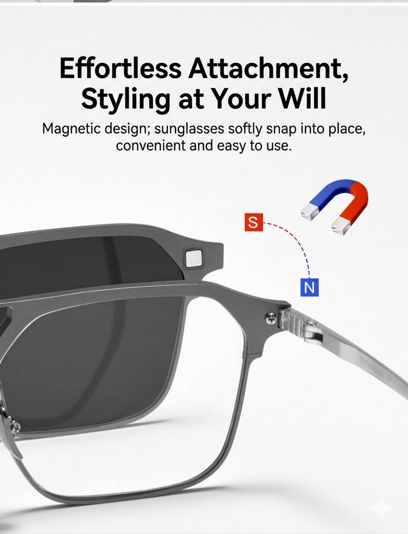 Prescription Eyeglasses | Magnetic Clip-On Glasses with Polarized Sun Lens & Night Driving Lens
