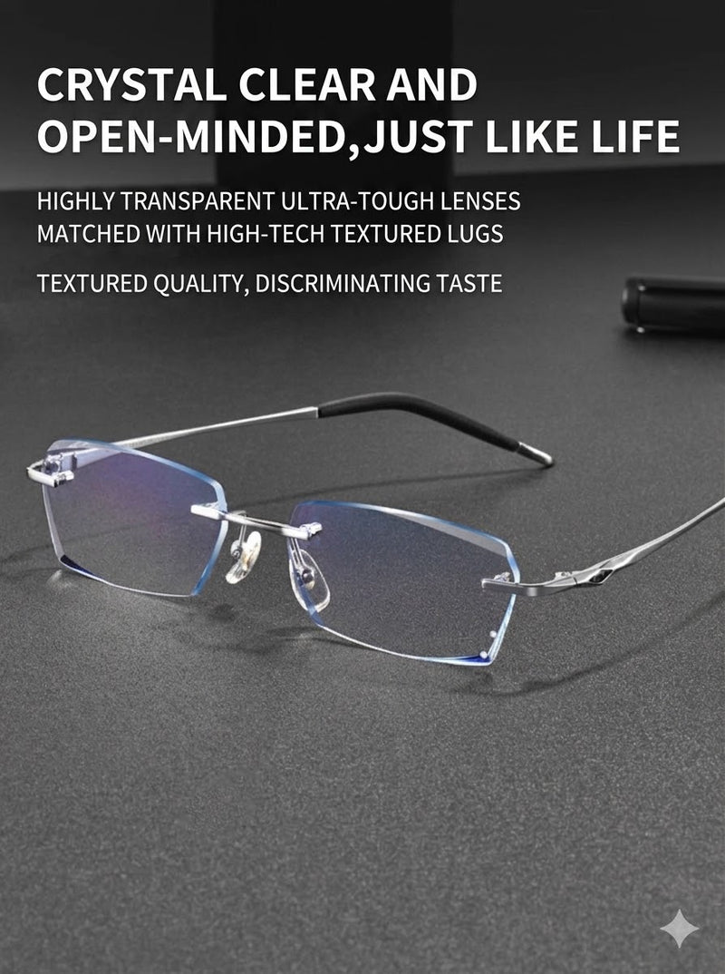 Lightweight Titanium Rimless Business Eyeglasses for Men, Versatile Frame for Work & Daily Commute