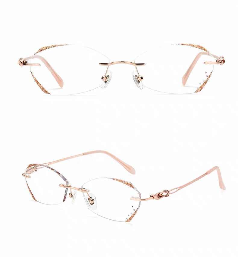 Rimless Diamond Cut Prescription Reading Glasses For Women