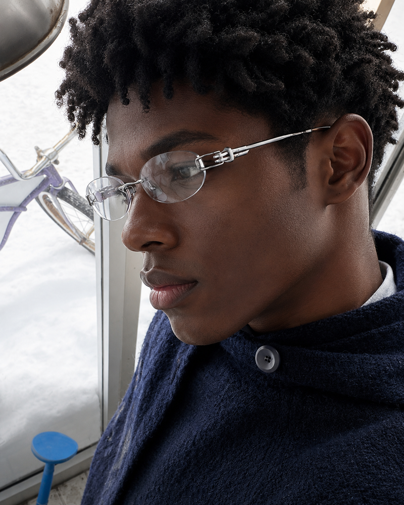 Prescription Eyeglasses | Oval Wire Knot Rimless Silver Frame
