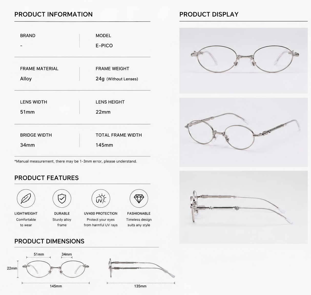Prescription Women’s Eyeglasses | Foldable Silver Full Rim Oval Frame
