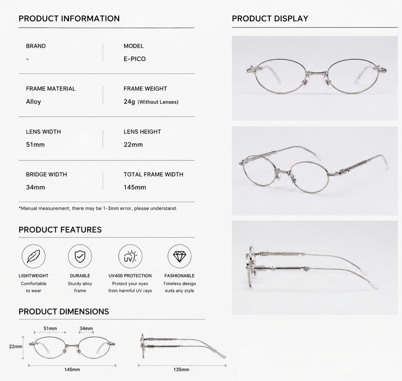 Prescription Women’s Eyeglasses | Foldable Silver Full Rim Oval Frame