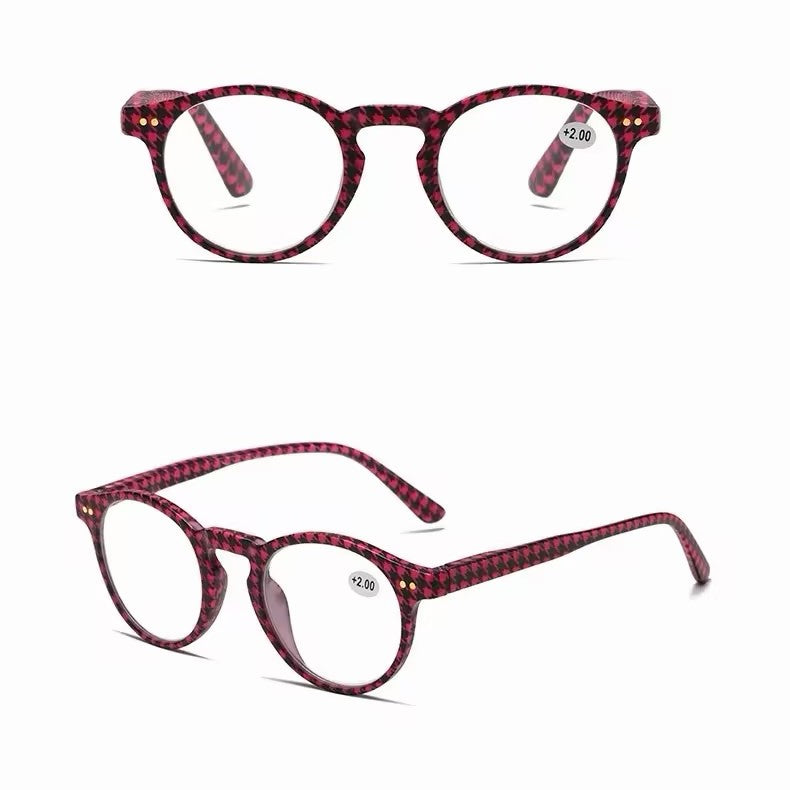 Prescription Reading Glasses, Fashionable Plaid Round Presbyopia Frames