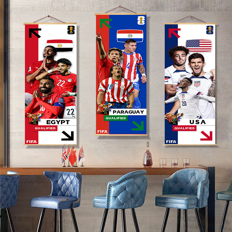 2026 World Cup National Team Fabric Hanging Banner | Football Theme Wall Decor Poster for Bar & Fan Party