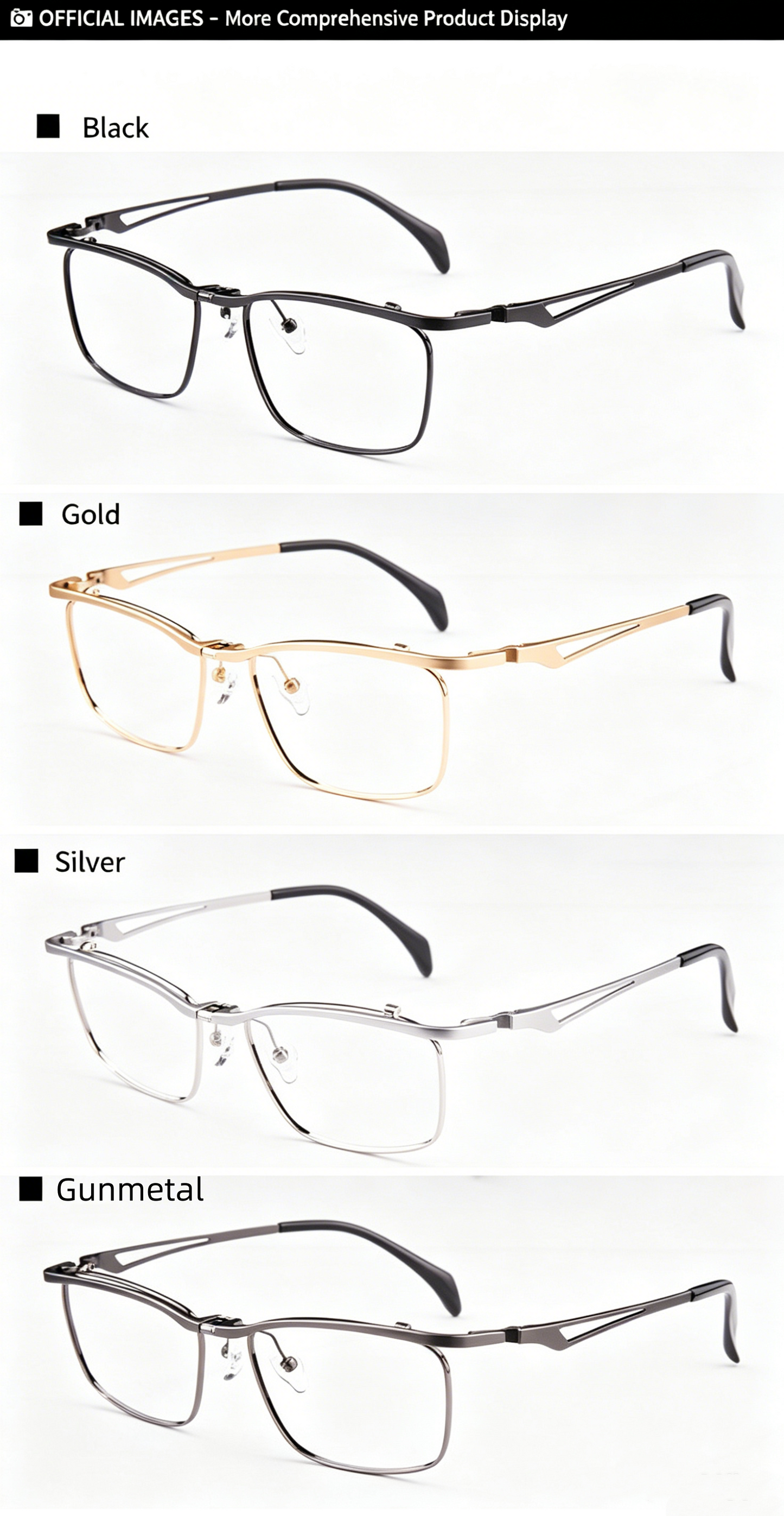Men Foldable Pure Titanium Rx Glasses, Office Anti Blue Light Resin Lenses, 4 Color Options