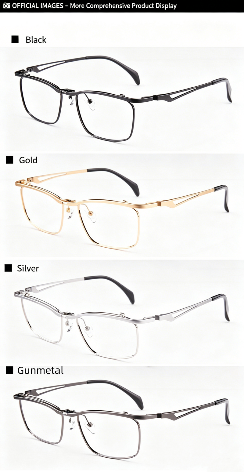 Men Foldable Pure Titanium Rx Glasses, Office Anti Blue Light Resin Lenses, 4 Color Options