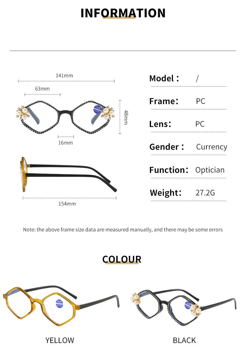 Prescription Reading Glasses, Elegant Metal Hinge Diamond-Accent Frame
