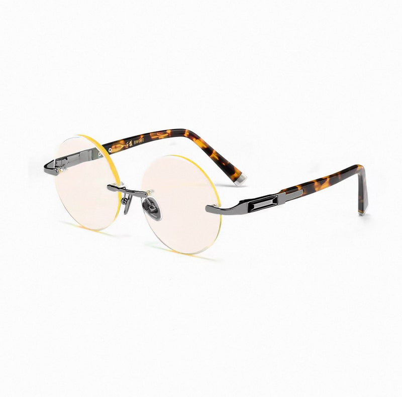 Sunglasses, Vintage Rimless Round Natural Crystal Stone