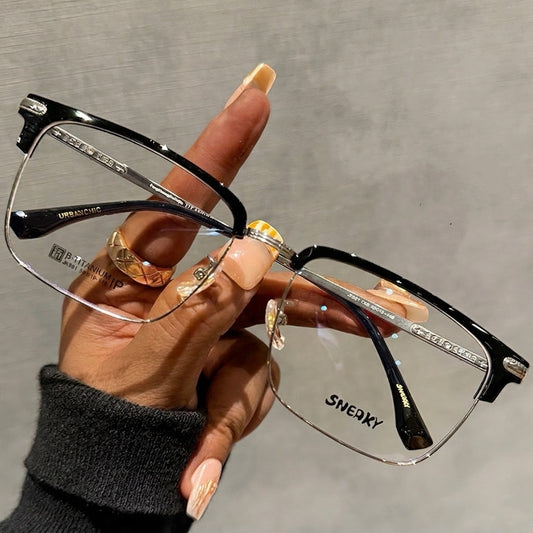 Unisex Blue Light Blocking Semi-Rimless Glasses, Lightweight Titanium Frame, Business & Trendy Eyewear