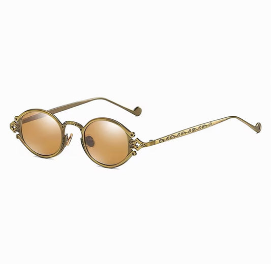 Sunglasses, Vintage Engraved Oval Metal Frame
