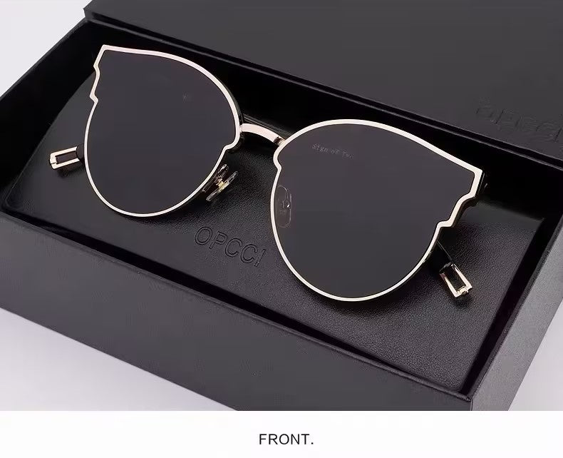 Women’s Sunglasses｜Cat Eye Half Rim Gold Metal Shades