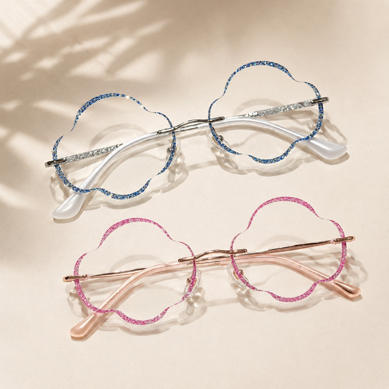 Prescription Women’s Eyeglasses | Cloud Shape Rimless Metal Frame with Rim Detail