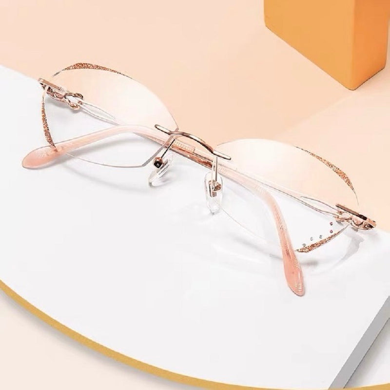 Rimless Diamond Cut Prescription Reading Glasses For Women