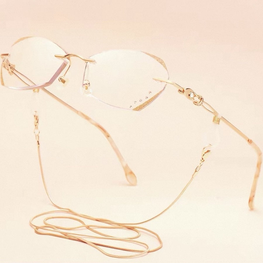Women Rimless Diamond Cut Prescription Reading Glasses With Chain