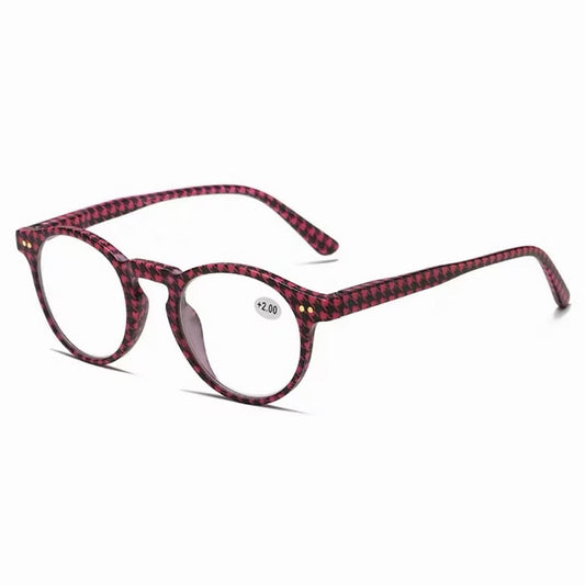 Prescription Reading Glasses, Fashionable Plaid Round Presbyopia Frames