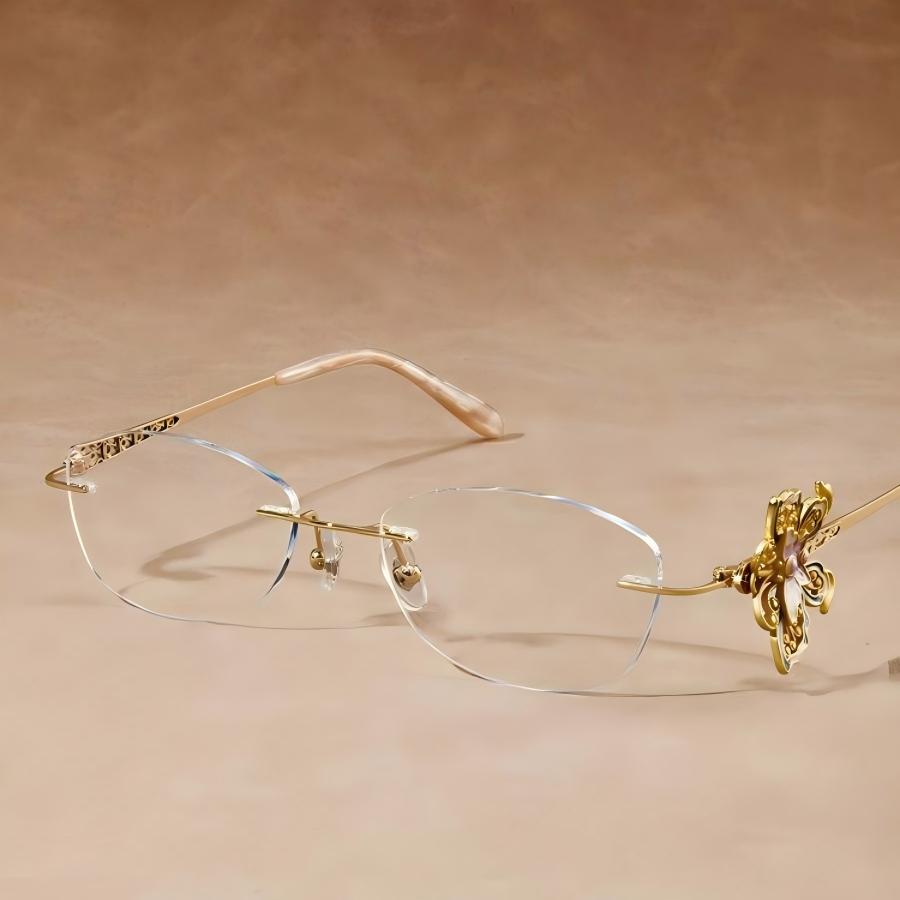 Prescription Women’s Eyeglasses | Ultralight Rimless Gold Butterfly Metal Frame