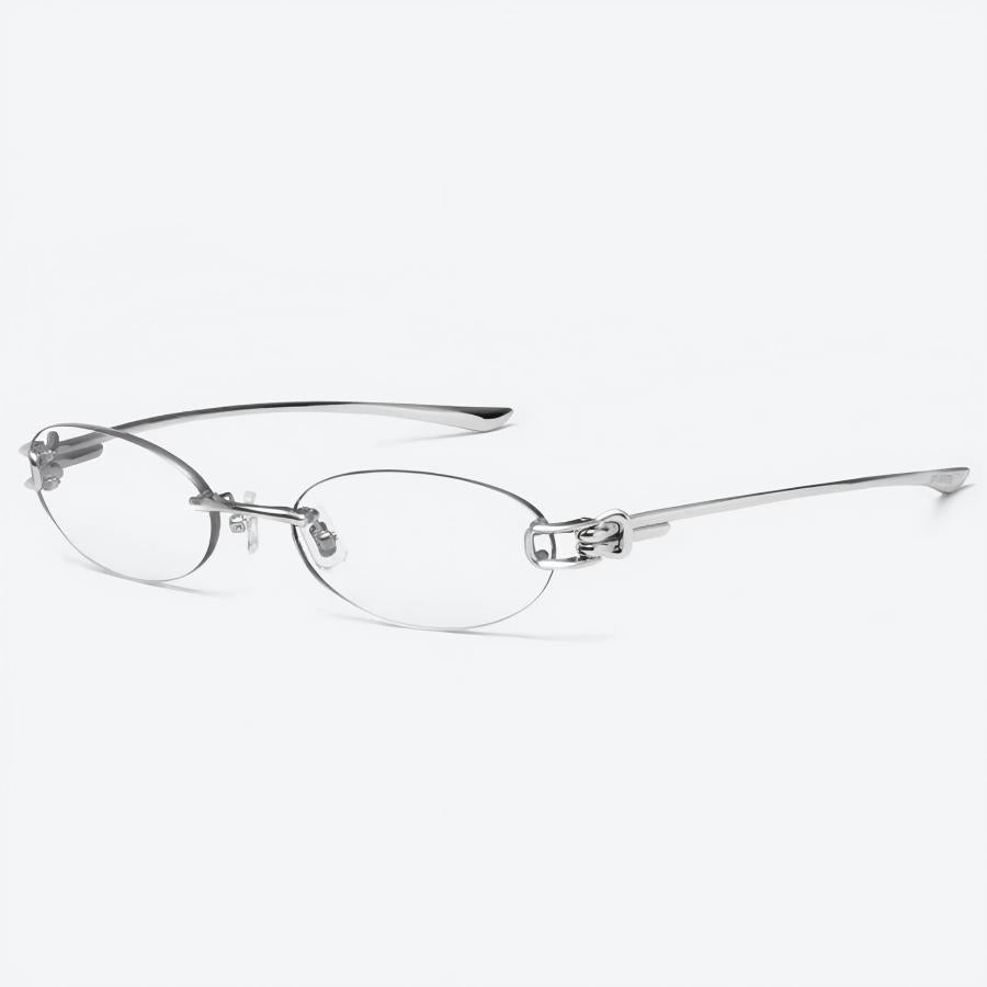 Prescription Eyeglasses | Oval Wire Knot Rimless Silver Frame