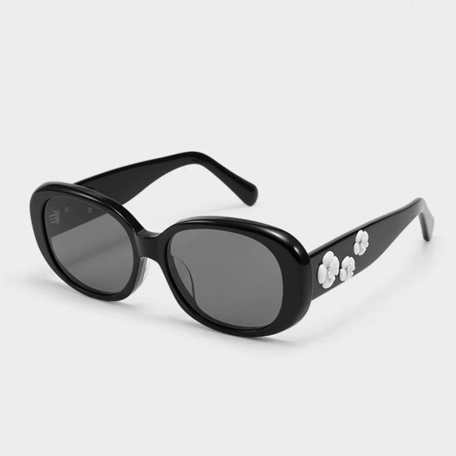 Sunglasses | Oval Frame White Camellia Decor