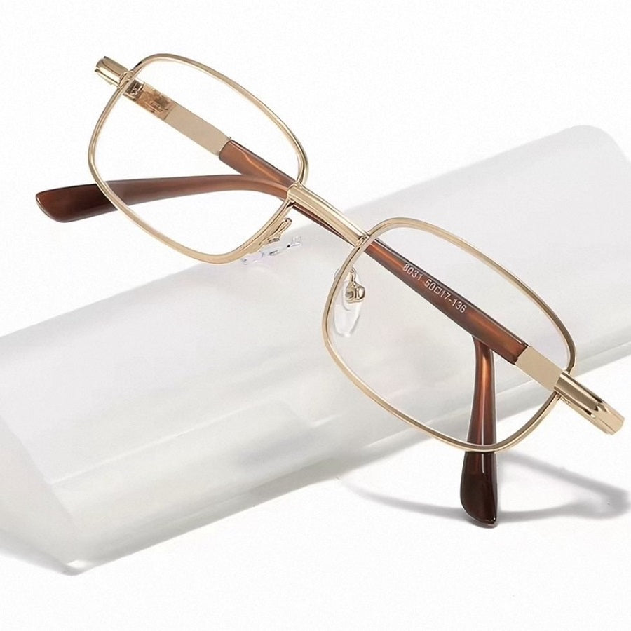 Classic Gold Metal Rectangle Prescription Reading Glasses for Men