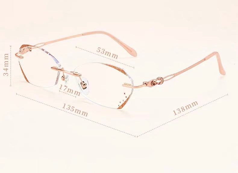 Rimless Diamond Cut Prescription Reading Glasses For Women