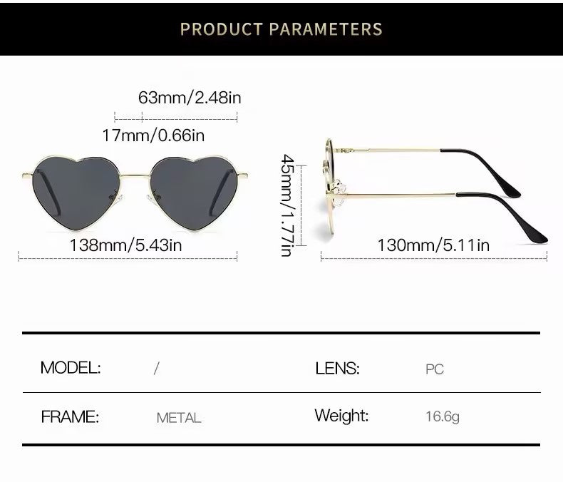 Sunglasses Lightweight Metal Heart Shape for Beach and Party