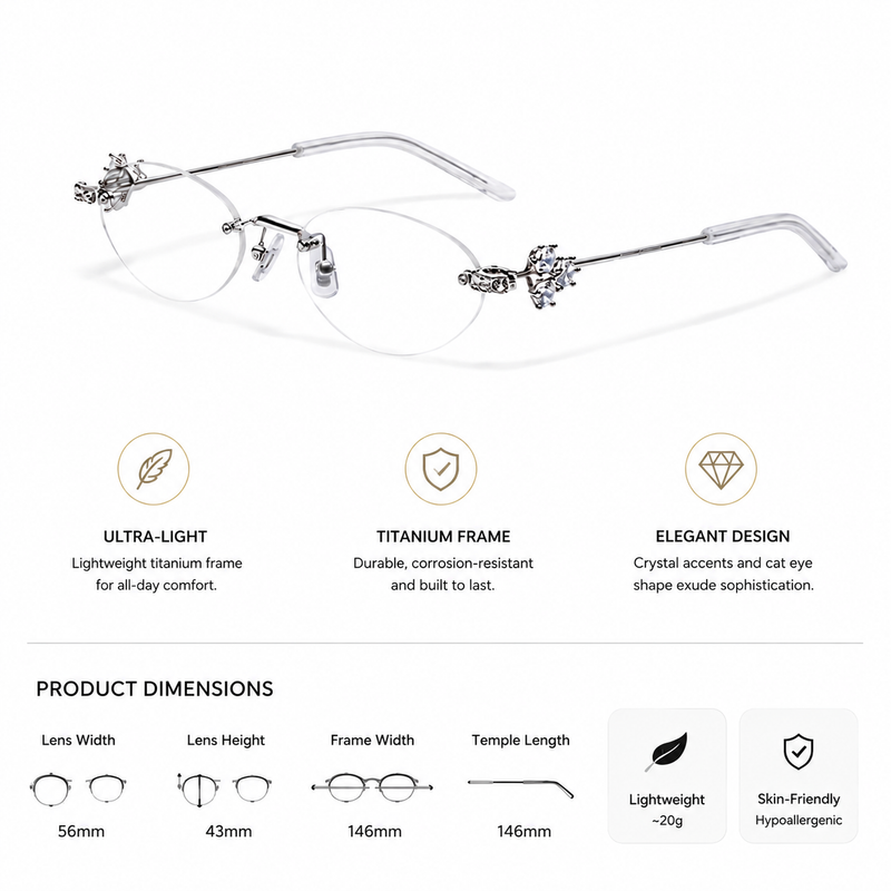 Women Silver Rimless Glasses | Luxury Fashion Eyewear