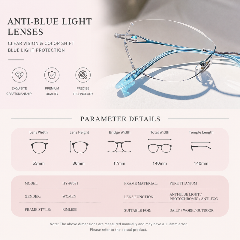 Women Slim Rimless Glasses | Blue Light Eyewear