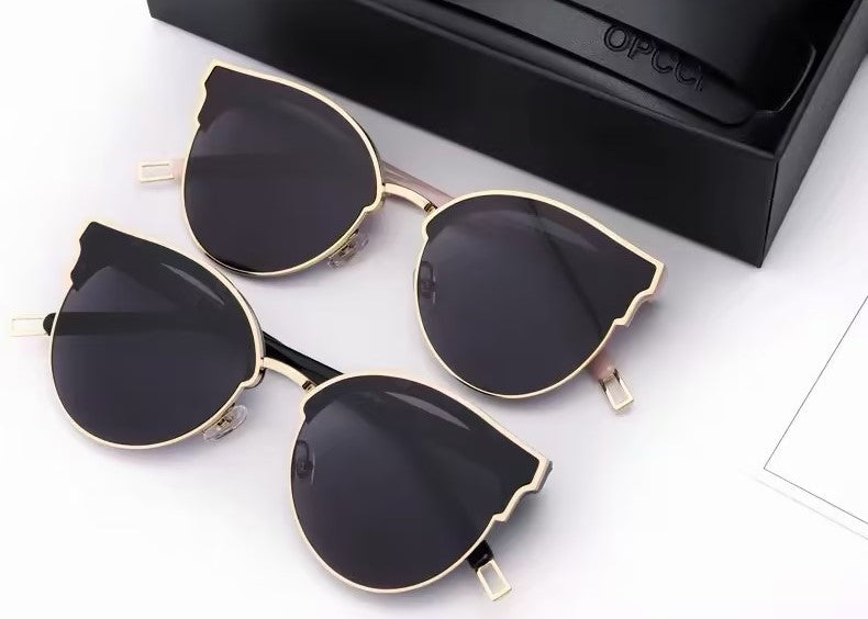 Women’s Sunglasses｜Cat Eye Half Rim Gold Metal Shades