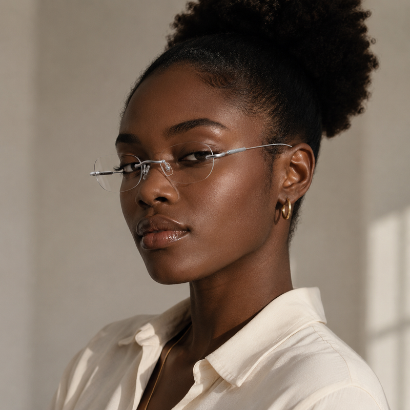 Prescription Glasses | Silver Rimless Pure Titanium Frame