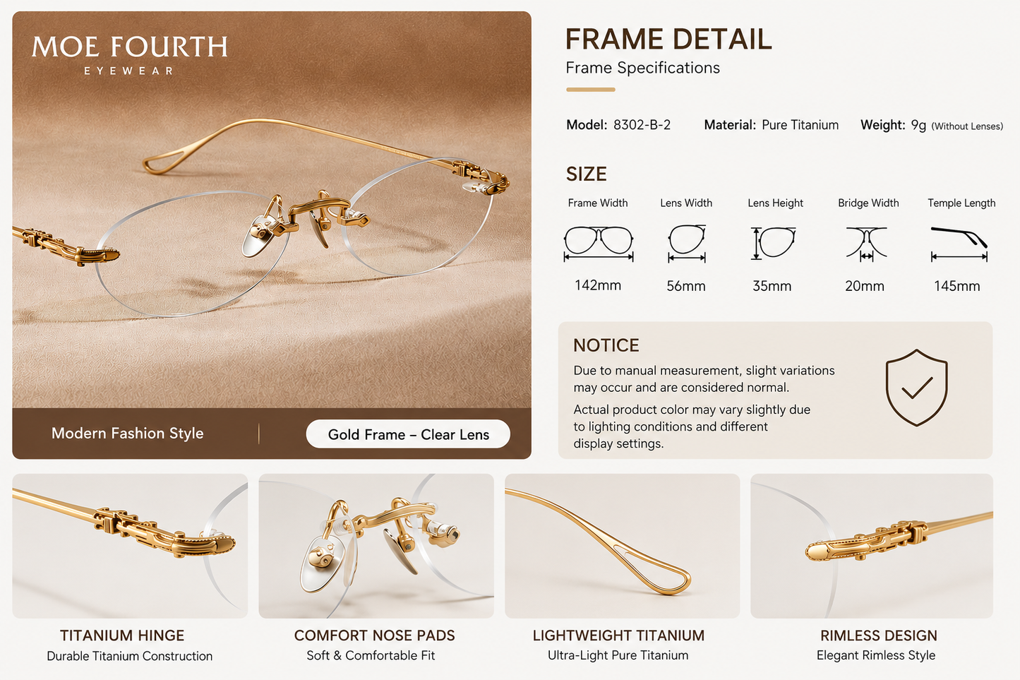 Prescription Women’s Eyeglasses | Ultralight Rimless Pure Titanium Frame with Gradient Lenses