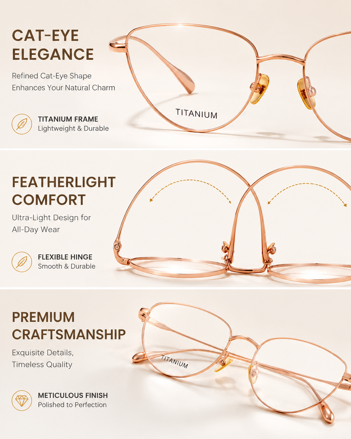 Prescription Women’s Eyeglasses | Gold Wire Cat Eye Ultralight Titanium Frame