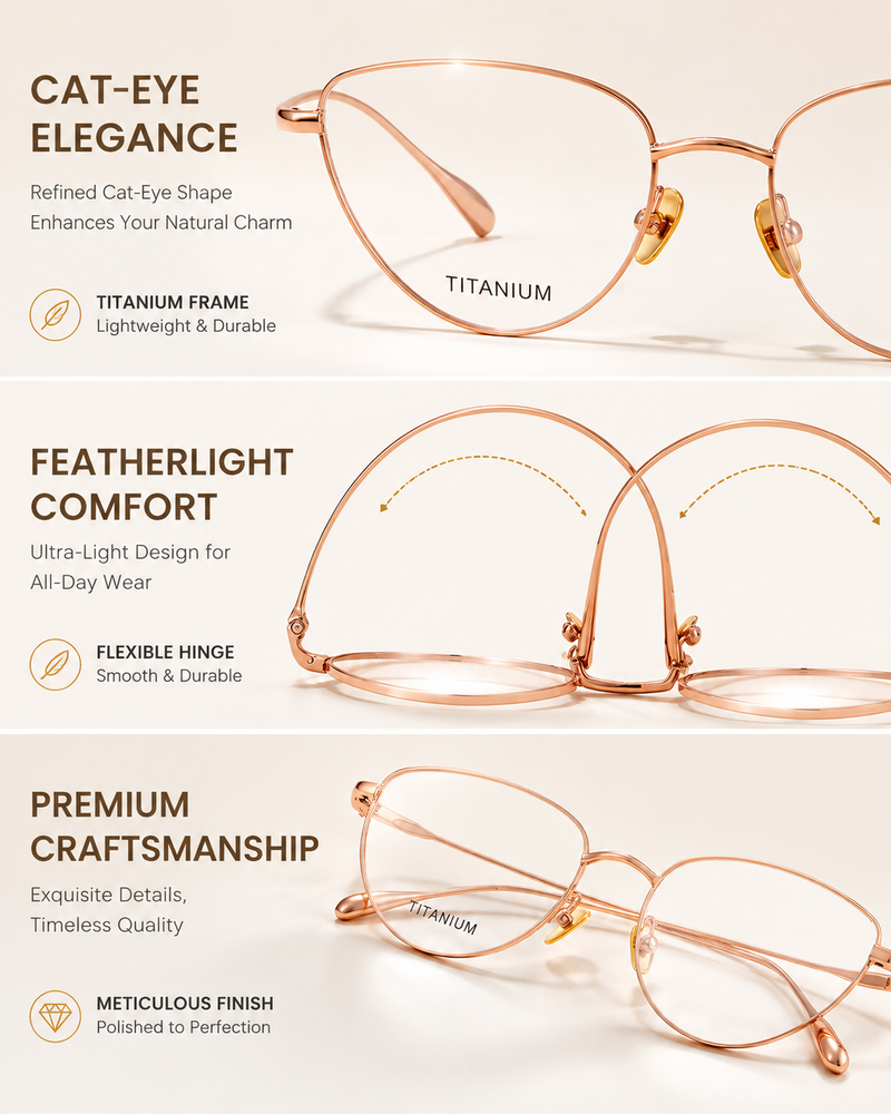 Prescription Women’s Eyeglasses | Gold Wire Cat Eye Ultralight Titanium Frame