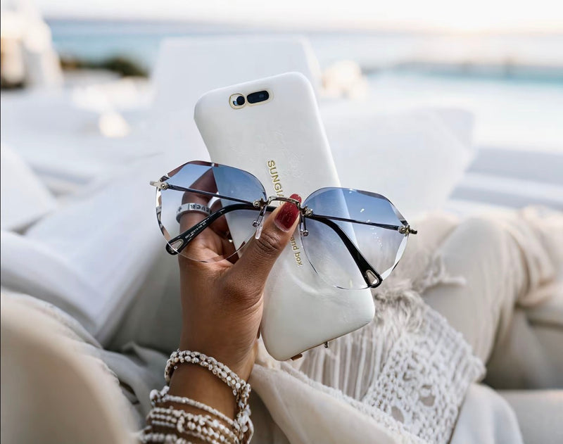 Sunglasses | Luxury Thin Metal Rimless Diamond Cut Lens