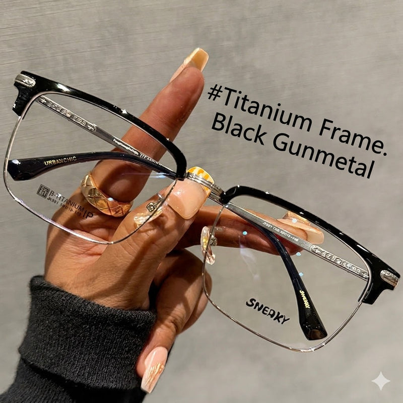 Unisex Blue Light Blocking Semi-Rimless Glasses, Lightweight Titanium Frame, Business & Trendy Eyewear