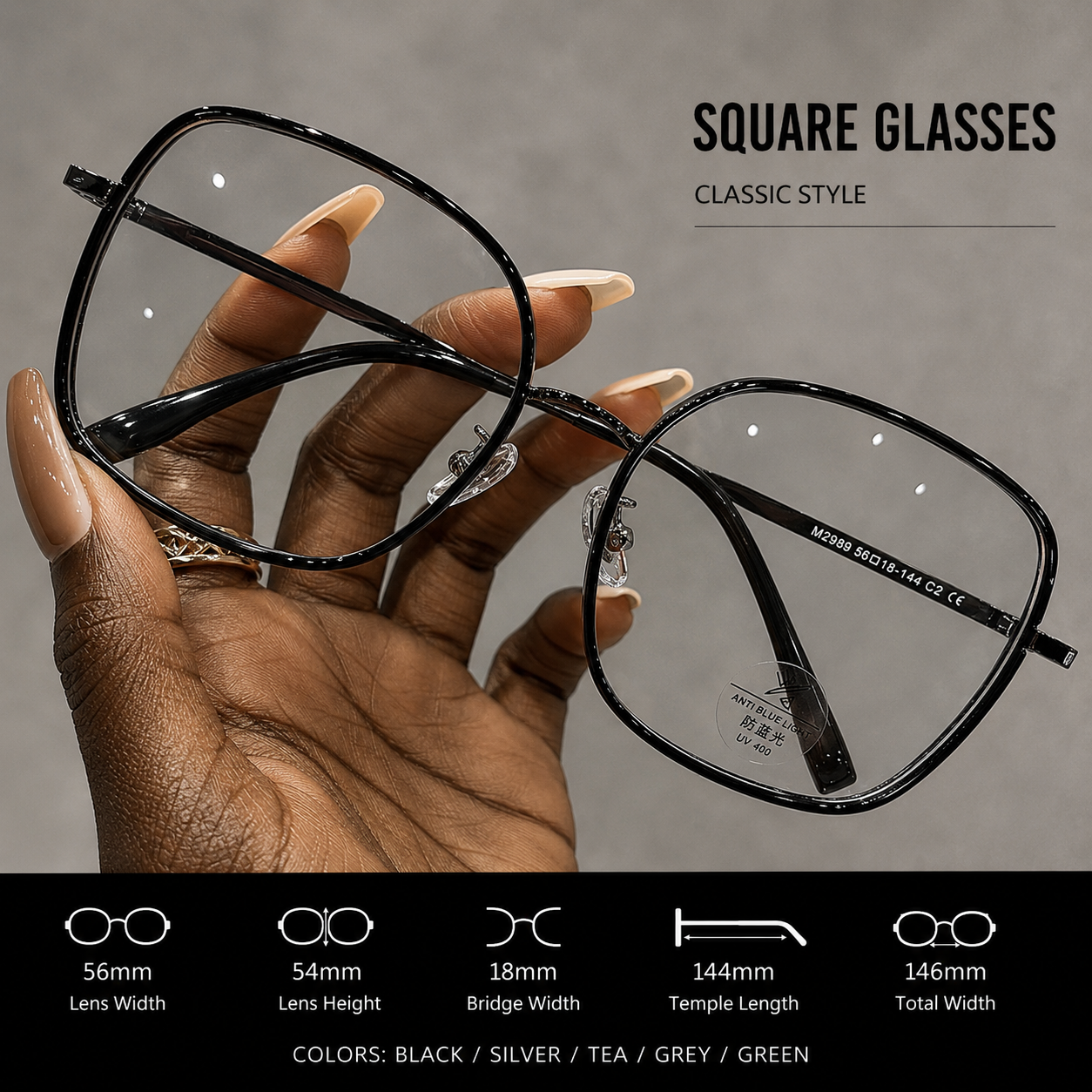 Women Ice Blue Oversized Glasses | Fashion Eyewear