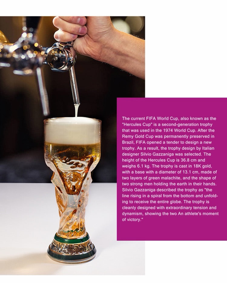 World Cup Trophy Shaped Beer Glass 500ml Borosilicate Glass Set of 2