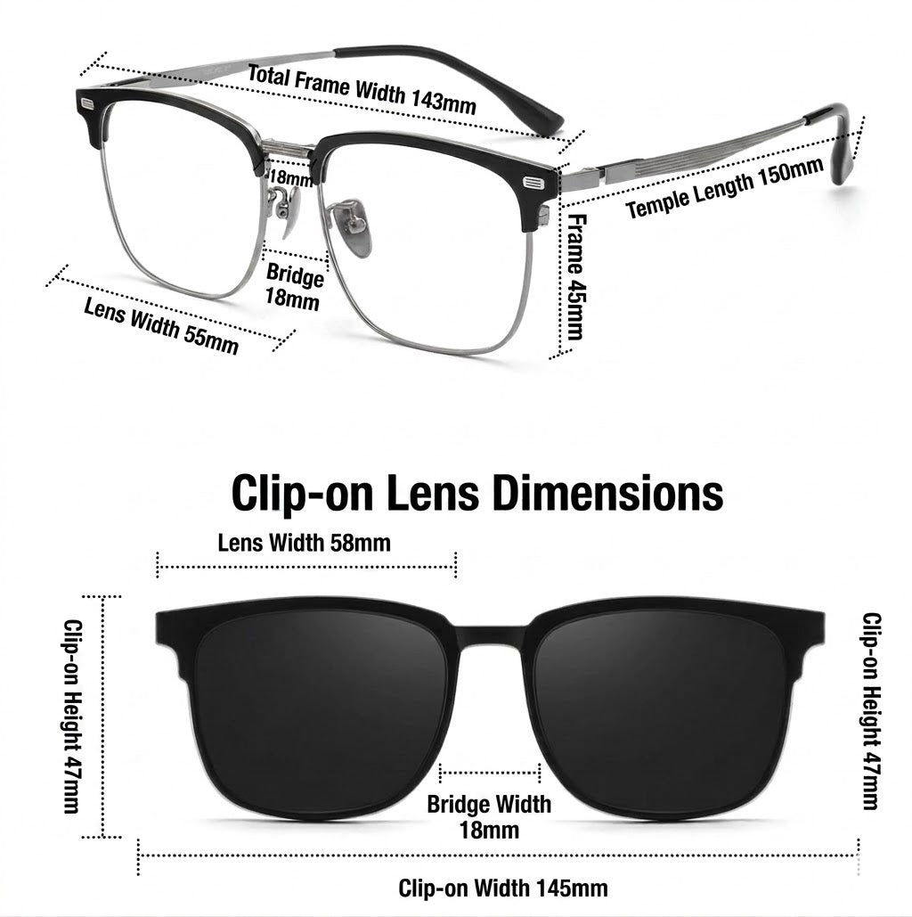 Prescription Eyeglasses | 5-in-1 Magnetic Clip-On Glasses, Polarized Sun Lens & Night Driving Lens