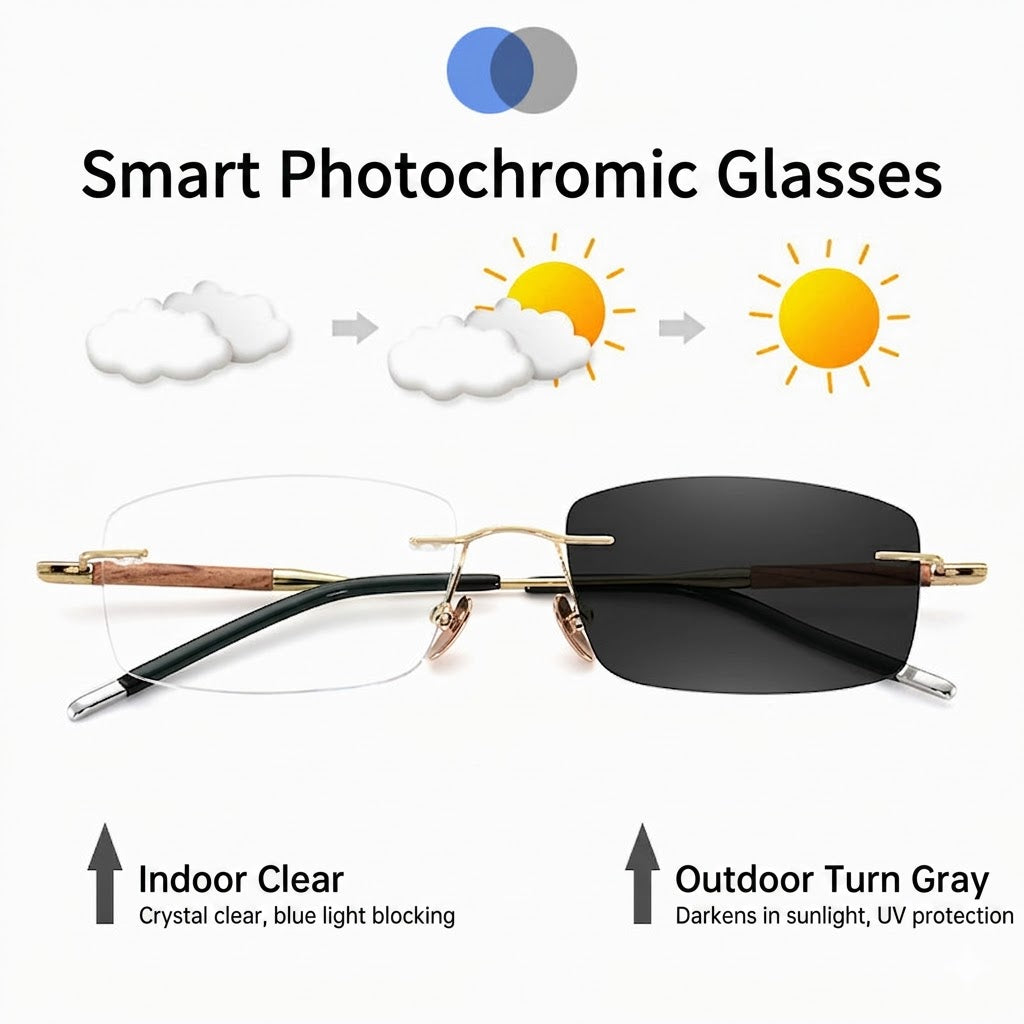 Prescription Men’s Eyeglasses | Lightweight Rimless Photochromic Glasses