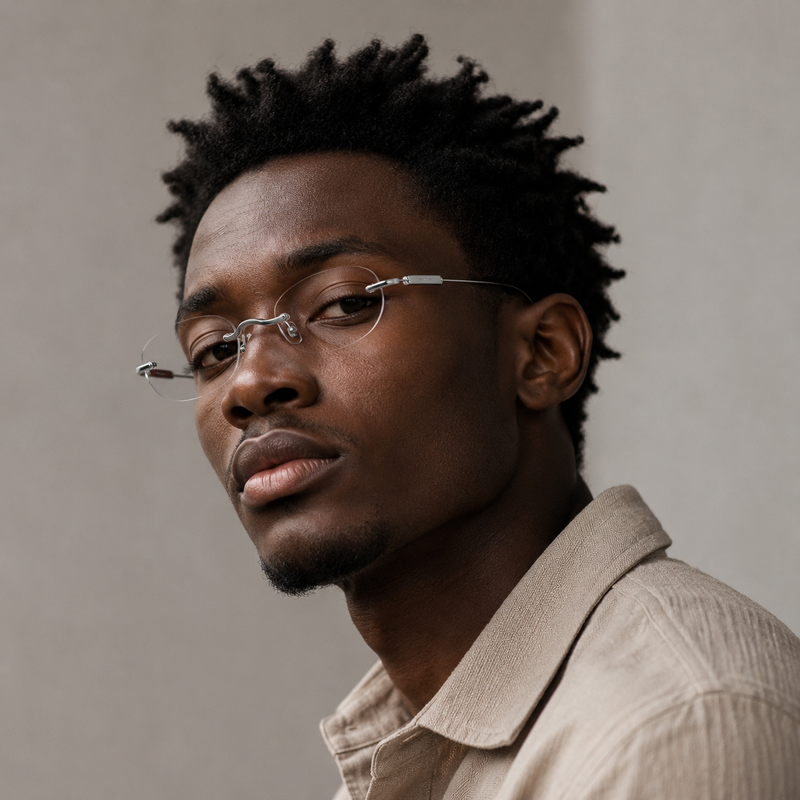 Prescription Glasses | Silver Rimless Pure Titanium Frame