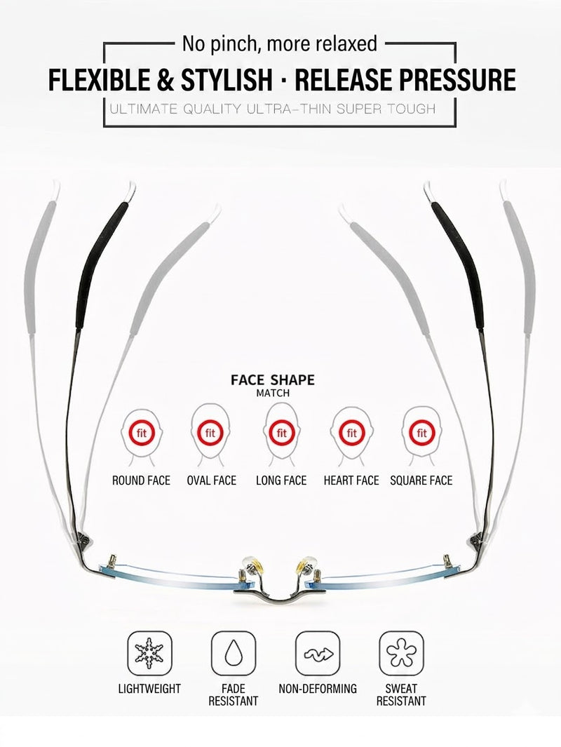 Lightweight Titanium Rimless Business Eyeglasses for Men, Versatile Frame for Work & Daily Commute