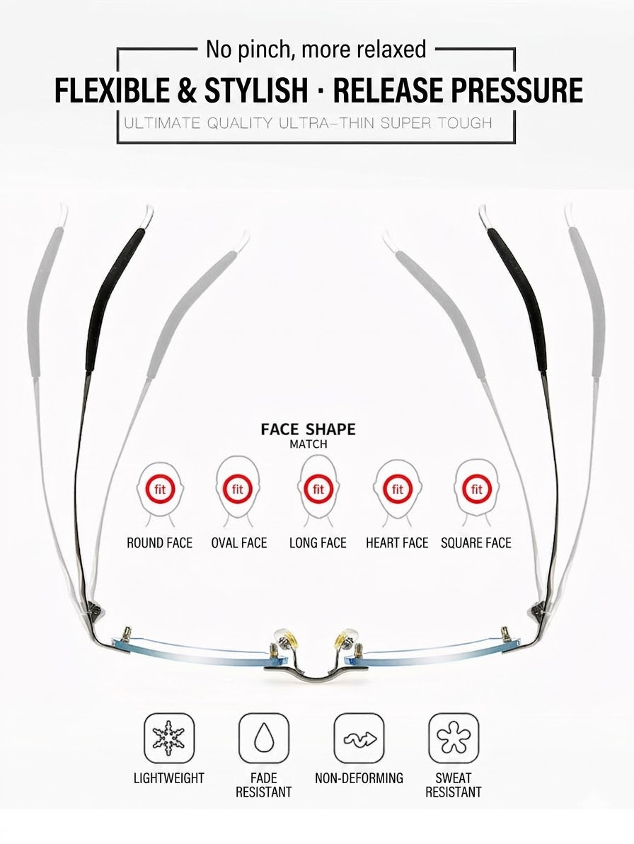Lightweight Titanium Rimless Business Eyeglasses for Men, Versatile Frame for Work & Daily Commute