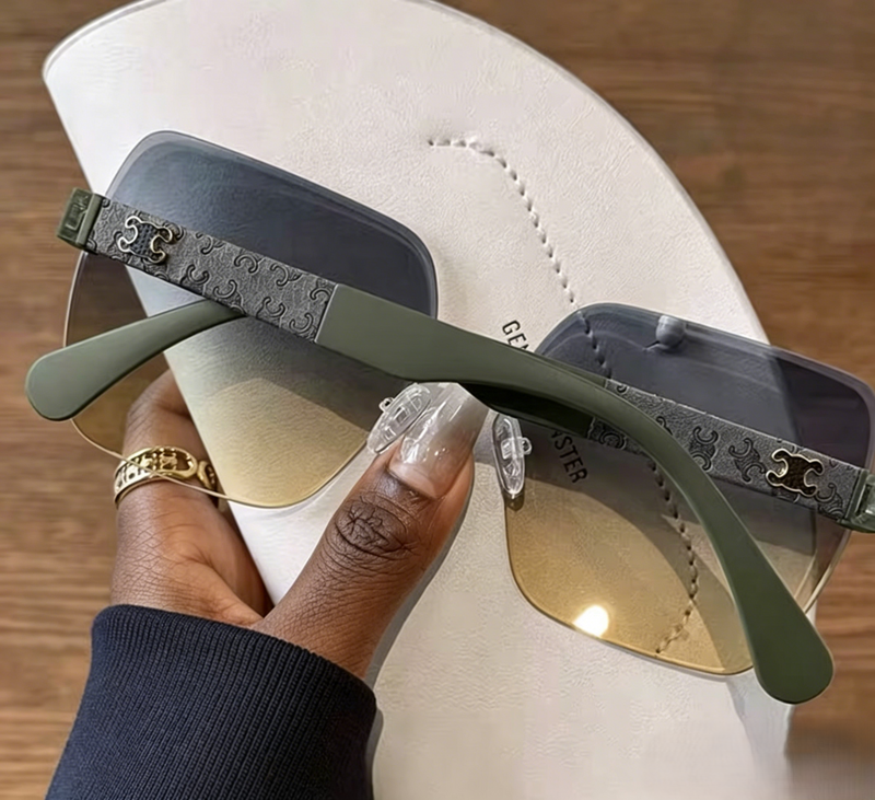Sunglasses, Vintage Embossed Rimless Square Shades
