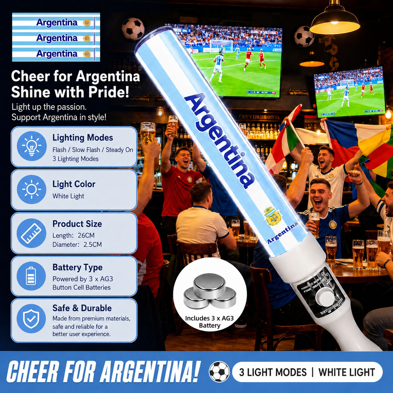 World Cup LED Light Up Cheer Sticks For Football Match Party