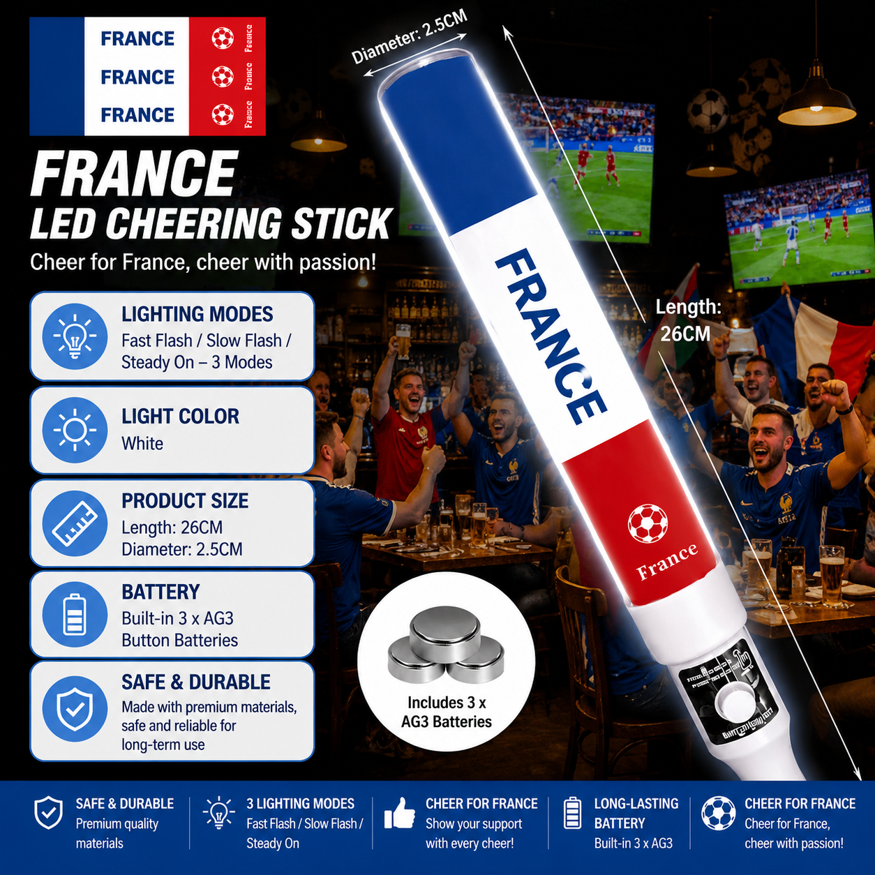 World Cup LED Light Up Cheer Sticks For Football Match Party