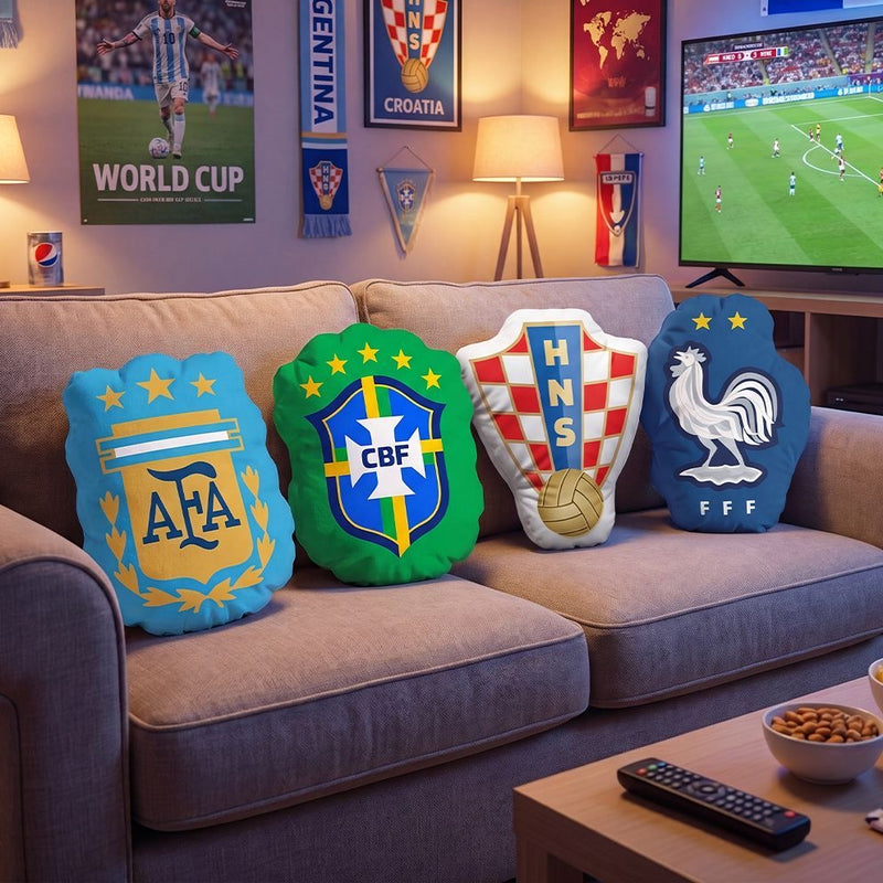 2026 World Cup Team Crest Shaped Pillow National Emblem Sofa Cushion For Fans