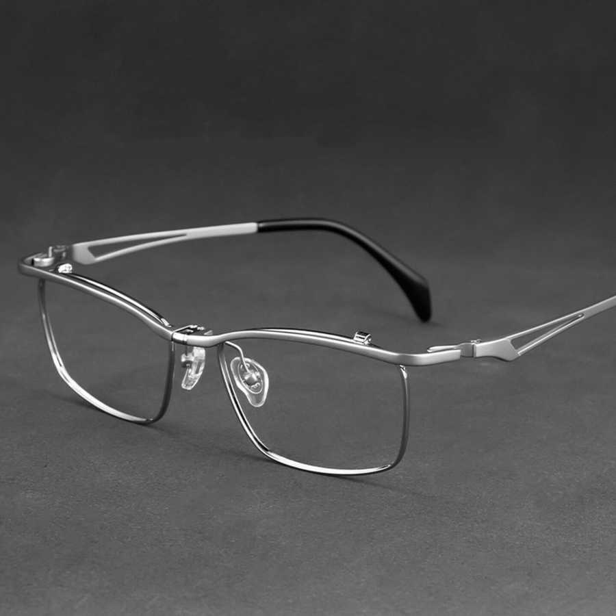 Men Foldable Pure Titanium Rx Glasses, Office Anti Blue Light Resin Lenses, 4 Color Options