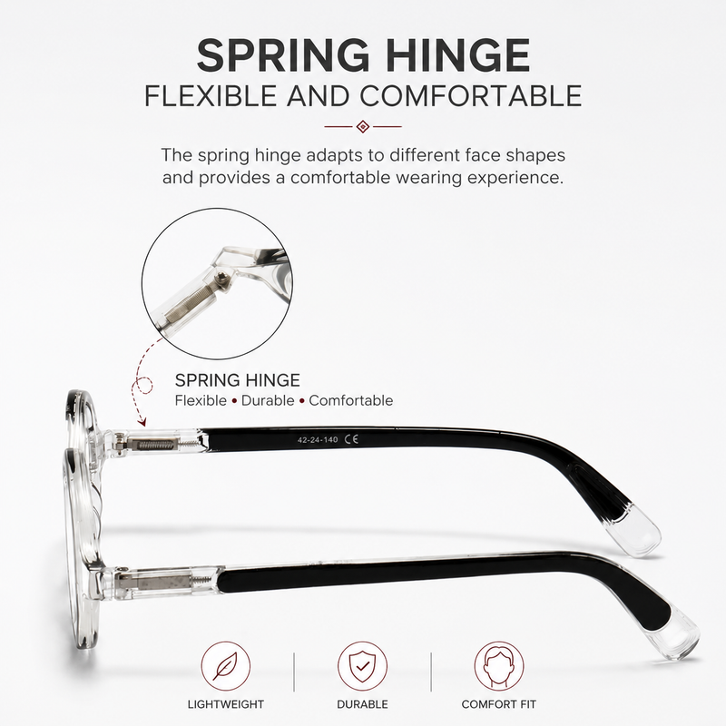 Prescription Reading Glasses, Round Spring Hinge Frame